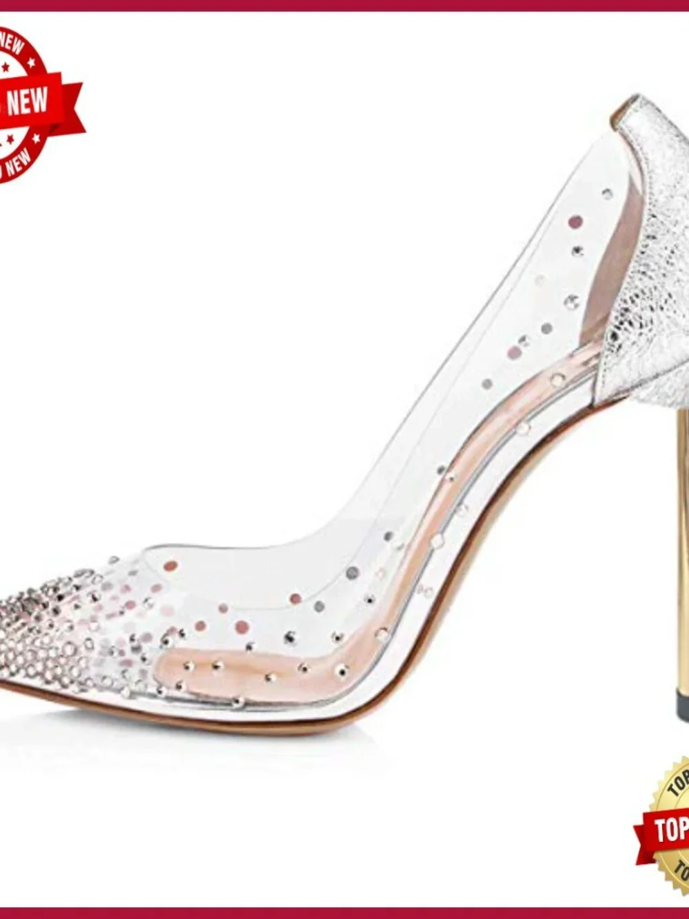 Studded Transparent Pumps with Bowknot Pointed Toe High Heels Size 4-15